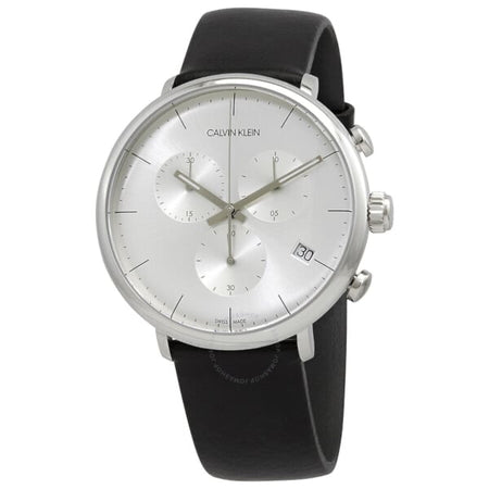 CALVIN KLEIN BLACK LEATHER STRAP WHITE DIAL WATCH FOR MEAN K8M271C6