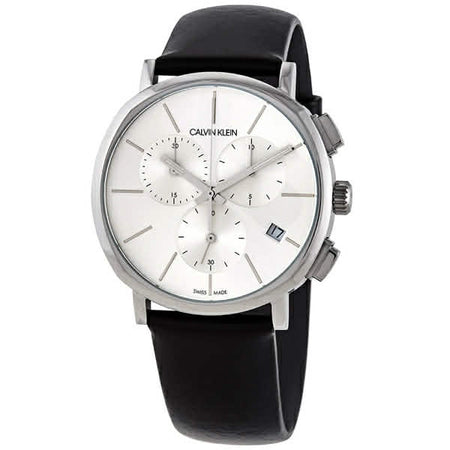CALVIN KLEIN BLACK LEATHER STRAP WHITE DIAL MENS WATCH K8Q371C6
