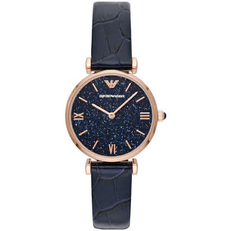 EMPORIO ARMANI TWO HAND BLUE LEATHER STRAP STAINLESS STEEL LADIES WATCH SKU AR11424