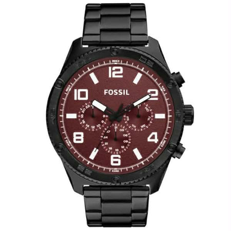 FOSSIL BROX MULTIFUNCTION MAROON DIAL BLACK STEEL STRAP WATCH FOR LADIES SKU BQ2803