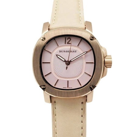 BURBERRY BEIGE ROSE GOLD PLATED BROWN STRAP SKU BU1718