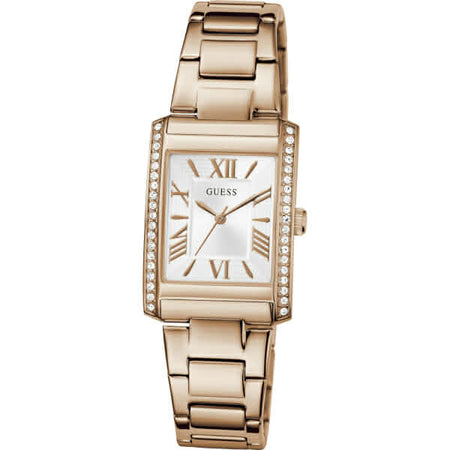 GUESS CRYSTAL ANALOG LADIES WATCH 27 MM GOLD PLATED STRAP SKU GW0874L3